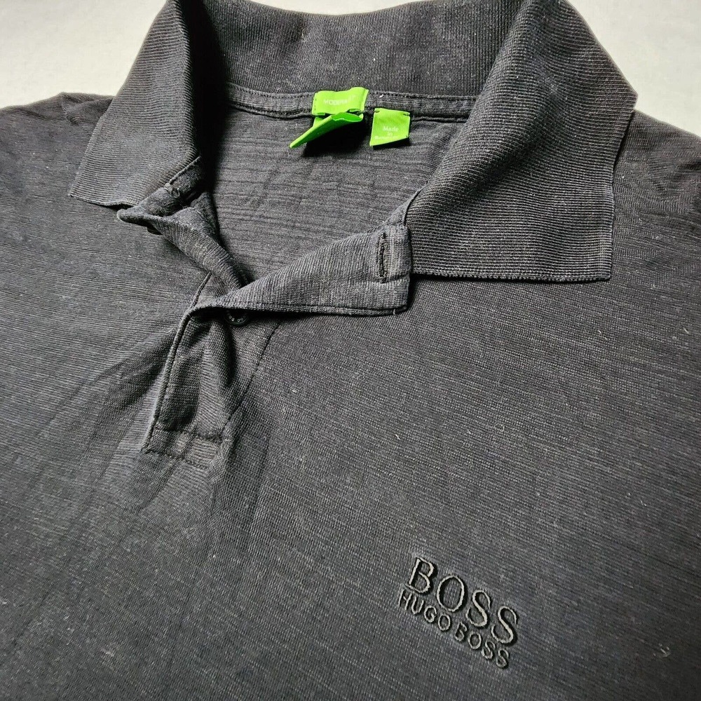 ✅ Hugo Boss Polo Adult XL Black Green Label Logo Mens Extra Large 100% Cotton